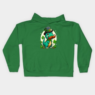 st patricks day Funny dinosaur with mustache Kids Hoodie